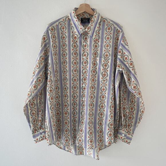 Vtg 60's Towncraft JC Penney Mod Floral Long Sleeve Button Up XL MCM Retro - Picture 1 of 9